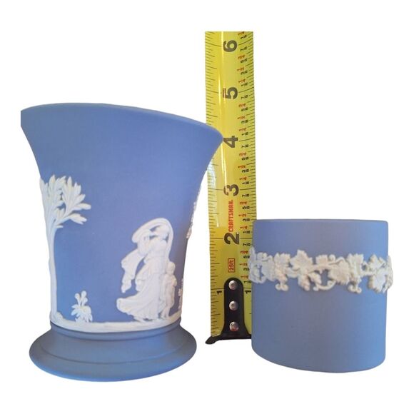 Vintage Wedgewood Two Pieces Posy Vase and Cigarette Holder Blue - Picture 2 of 13